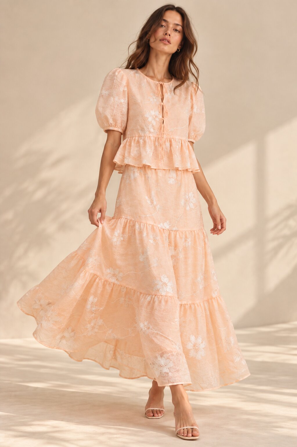 Peach Floral Embroidered Co-ord Set
