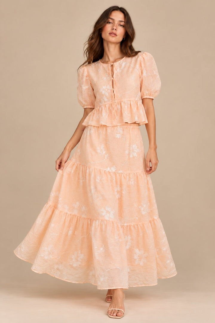 Peach Floral Embroidered Co-ord Set