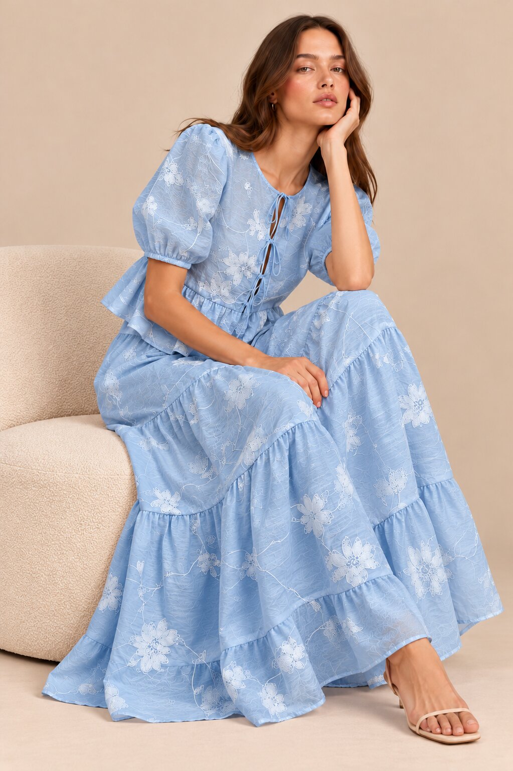 Blue Floral Embroidered Co-ord Set