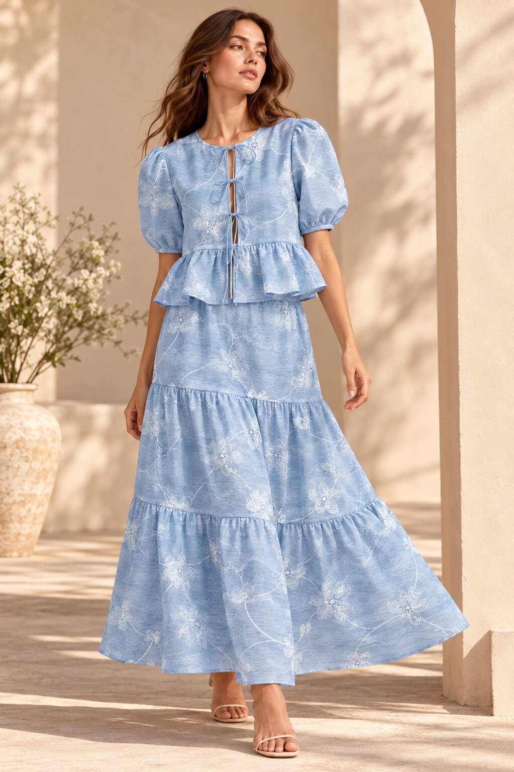 Blue Floral Embroidered Co-ord Set