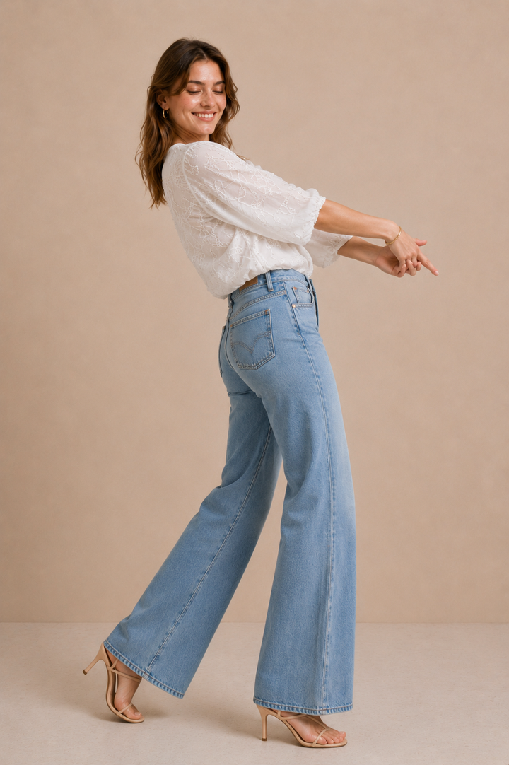 Leaf Cutwork Embroidered Front-Tie Crop Top