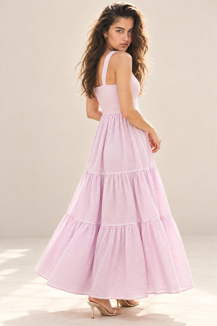 Lilac Bloom Polka Dot Tiered Maxi Dress