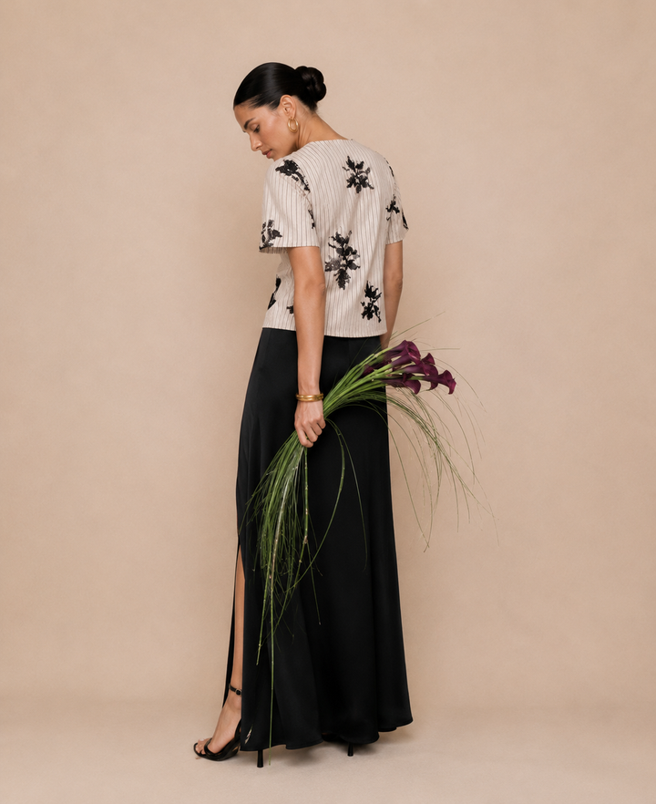 Sequin Bird Embellished Tie-Front Top