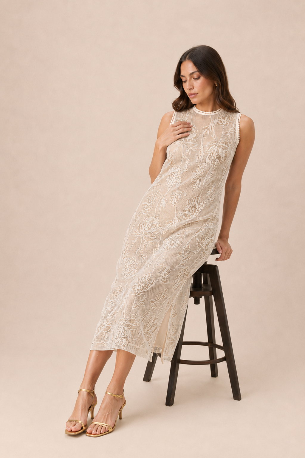 Sequin Bloom Mesh Maxi Dress