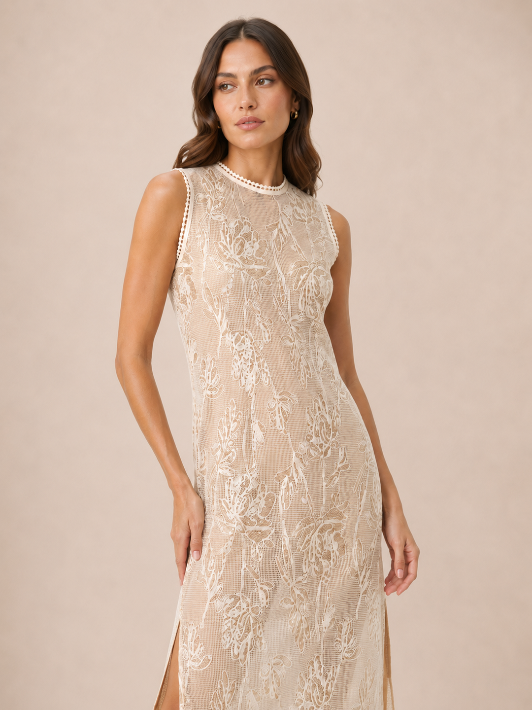 Sequin Bloom Mesh Maxi Dress