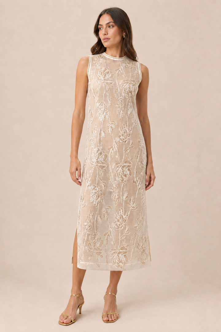 Sequin Bloom Mesh Maxi Dress