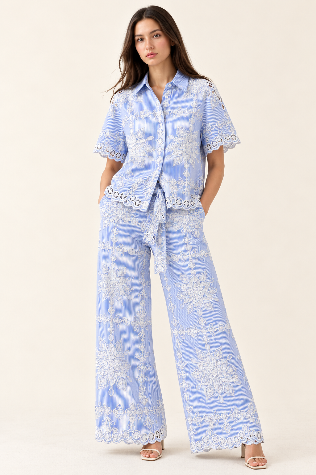 Blue Stripe Embroidered Co-Ord Set