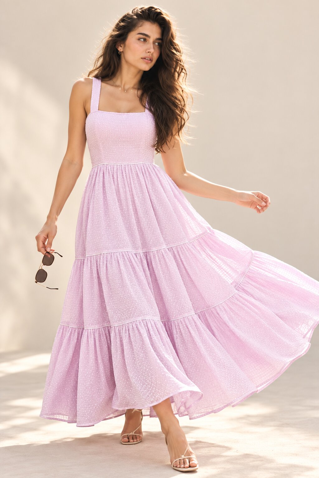 Lilac Bloom Polka Dot Tiered Maxi Dress