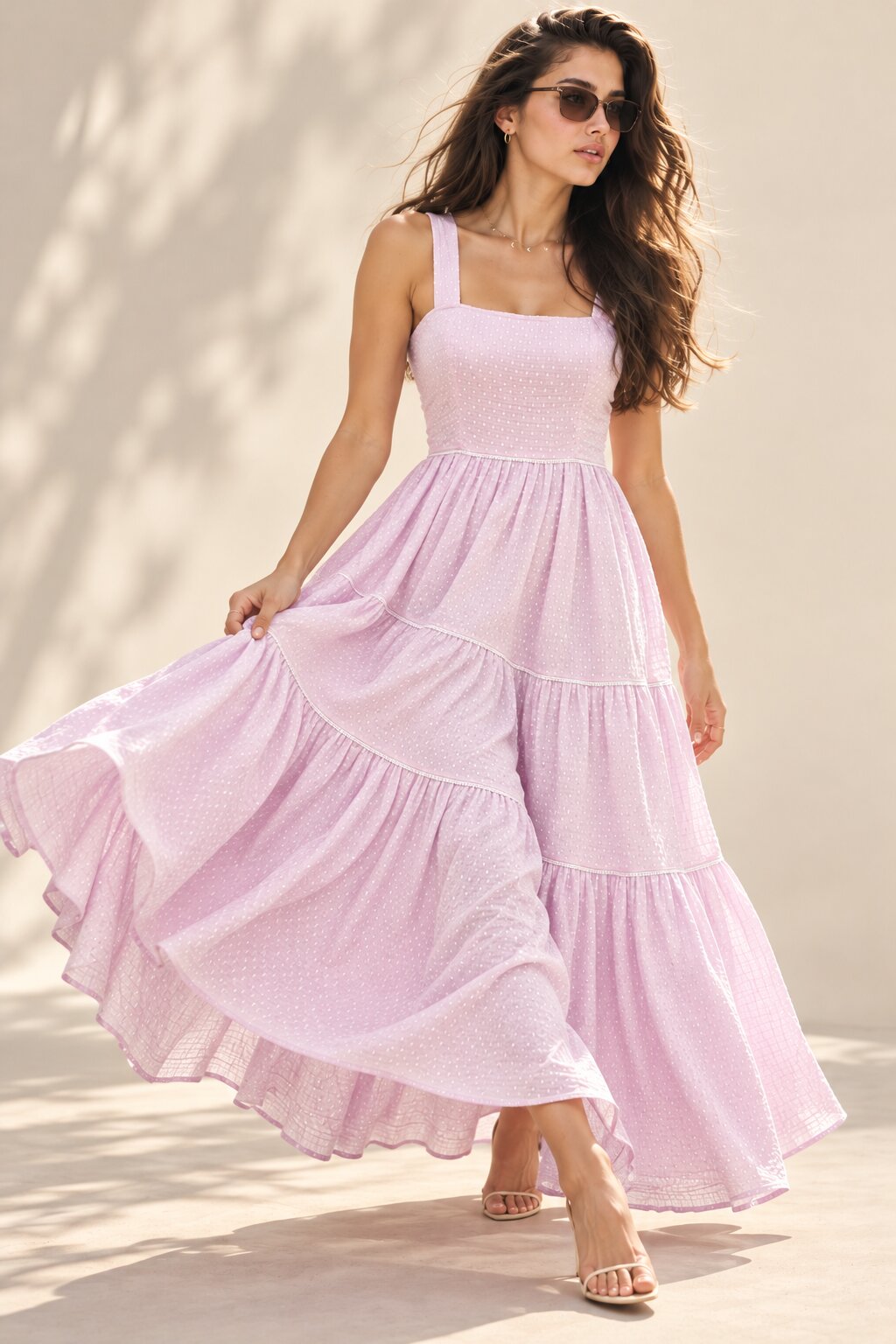Lilac Bloom Polka Dot Tiered Maxi Dress