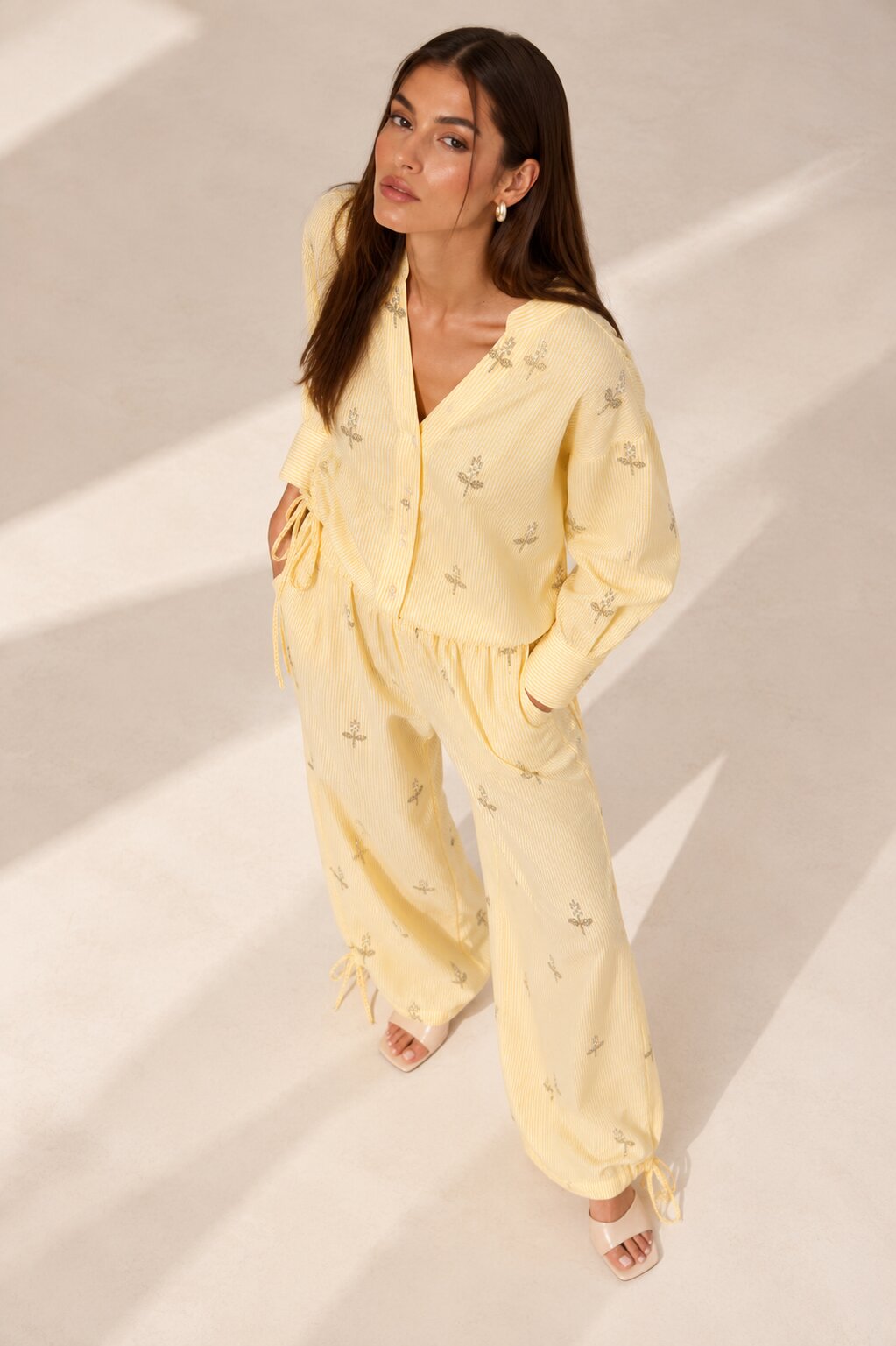 Yellow Striped Embellished Co-ord Set