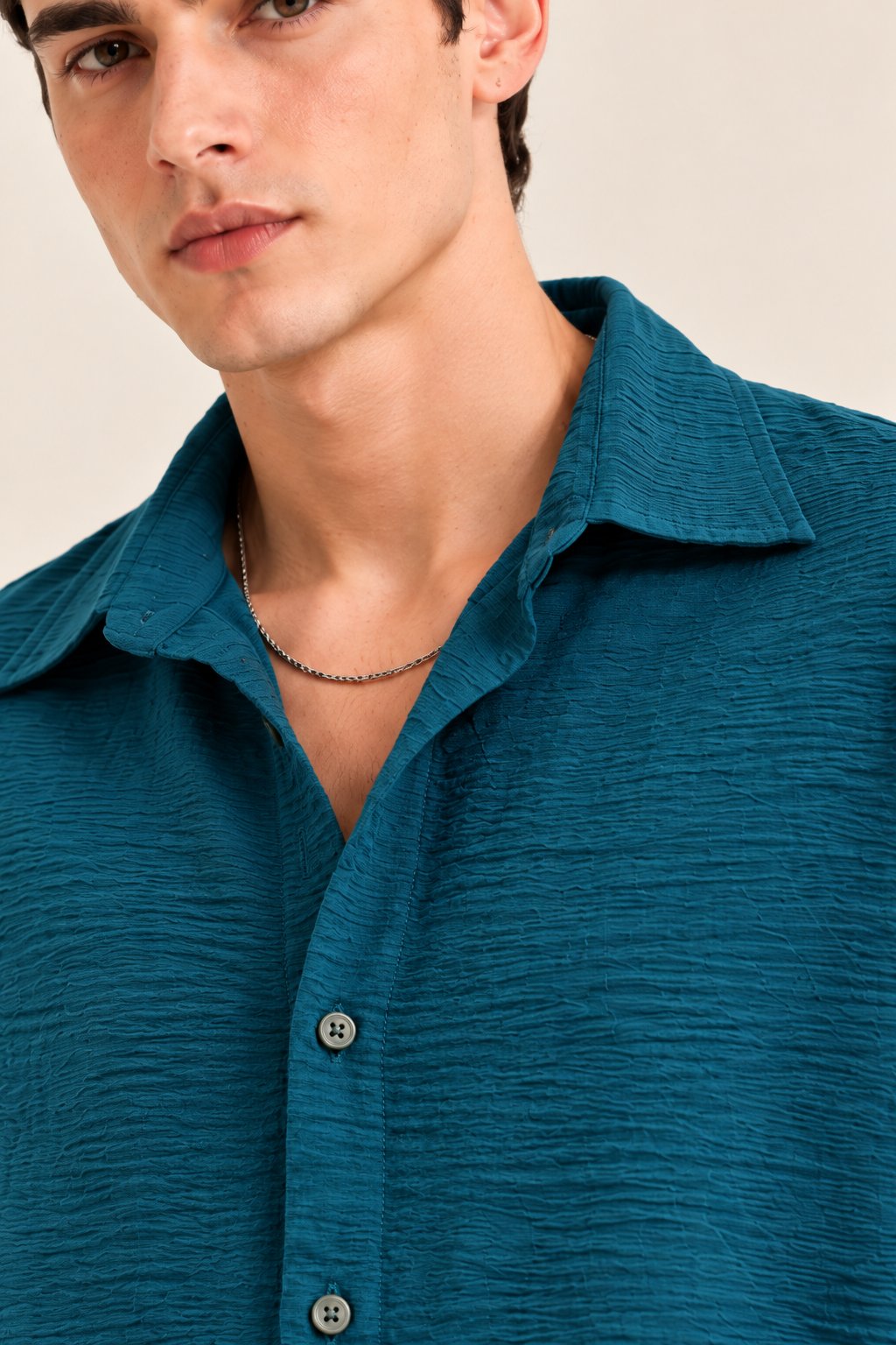 Ocean Teal Textured Half Sleeve Shirt
