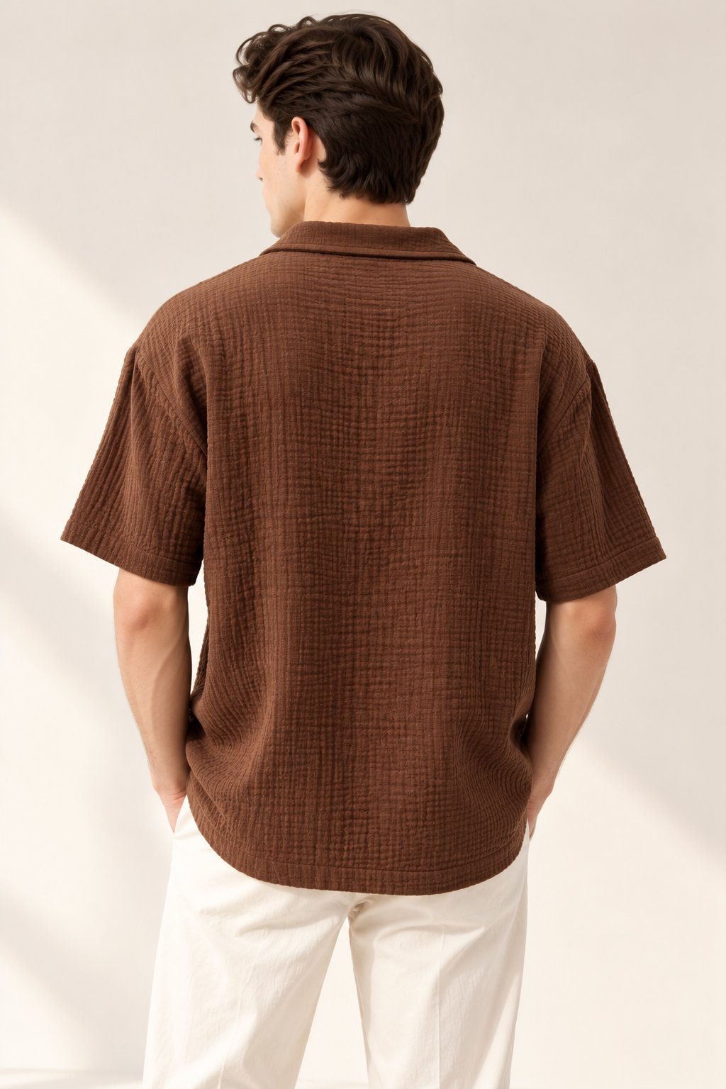 Chocolate Brown Textured Short Sleeve Shirt