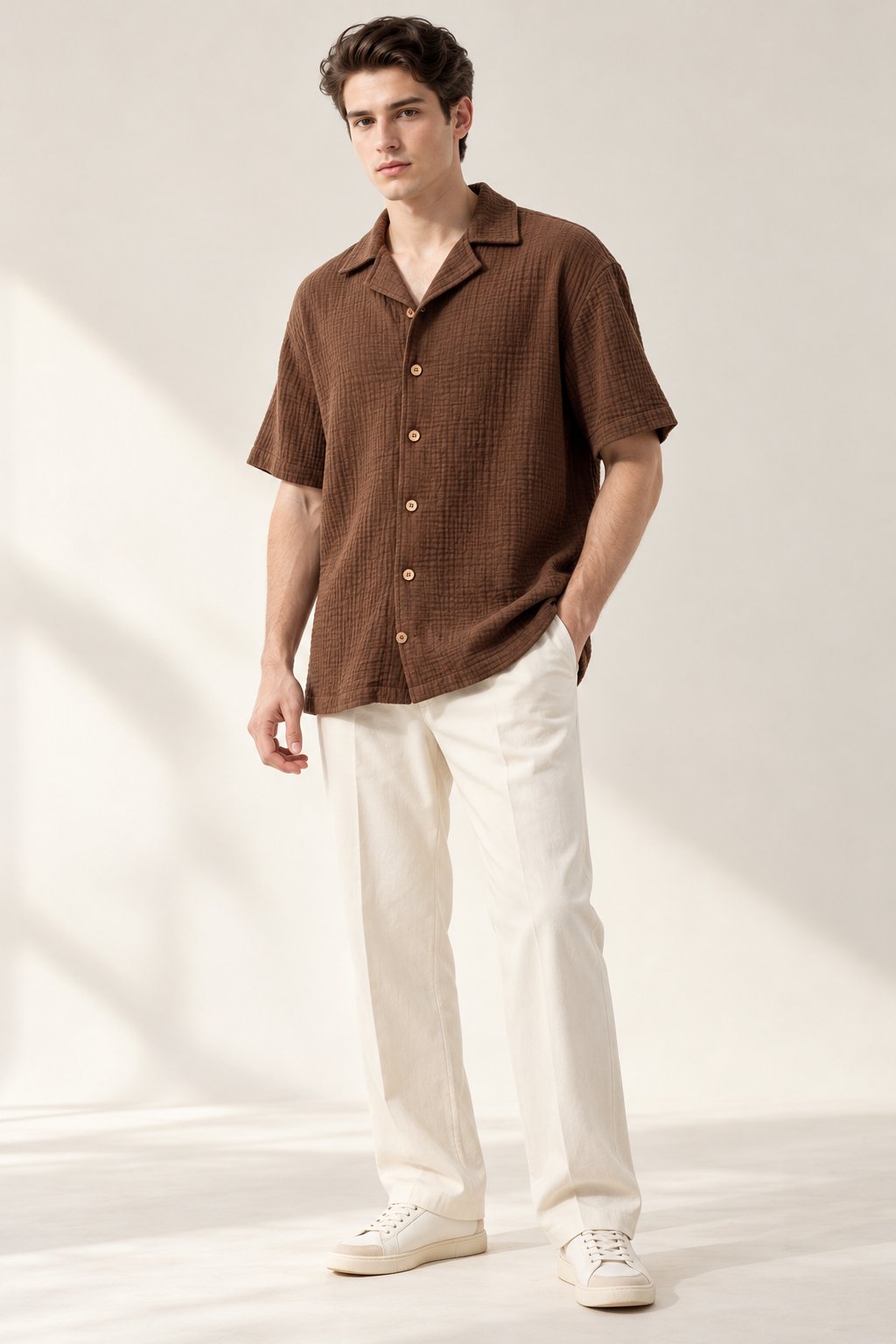 Chocolate Brown Textured Short Sleeve Shirt