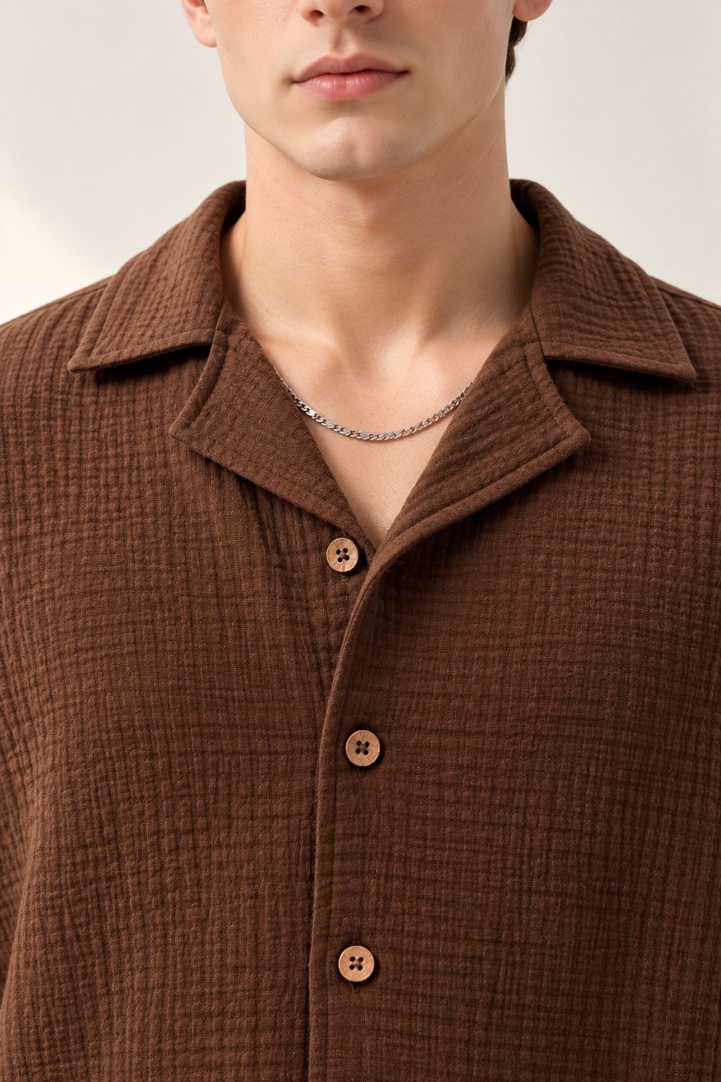 Chocolate Brown Textured Short Sleeve Shirt