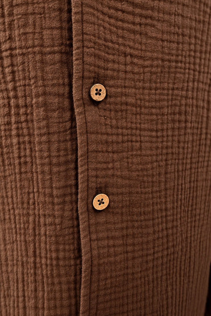 Chocolate Brown Textured Short Sleeve Shirt