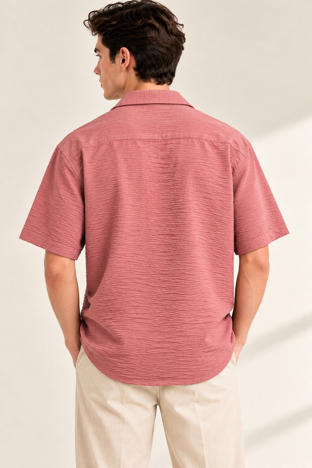 Pink Textured Half Sleeve Shirt