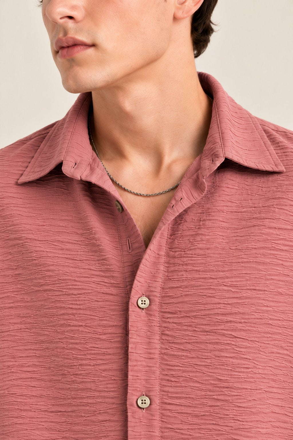 Pink Textured Half Sleeve Shirt