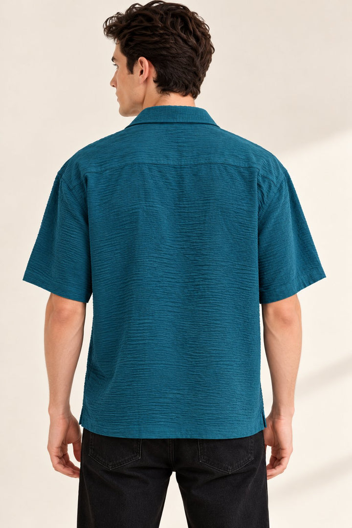 Ocean Teal Textured Half Sleeve Shirt
