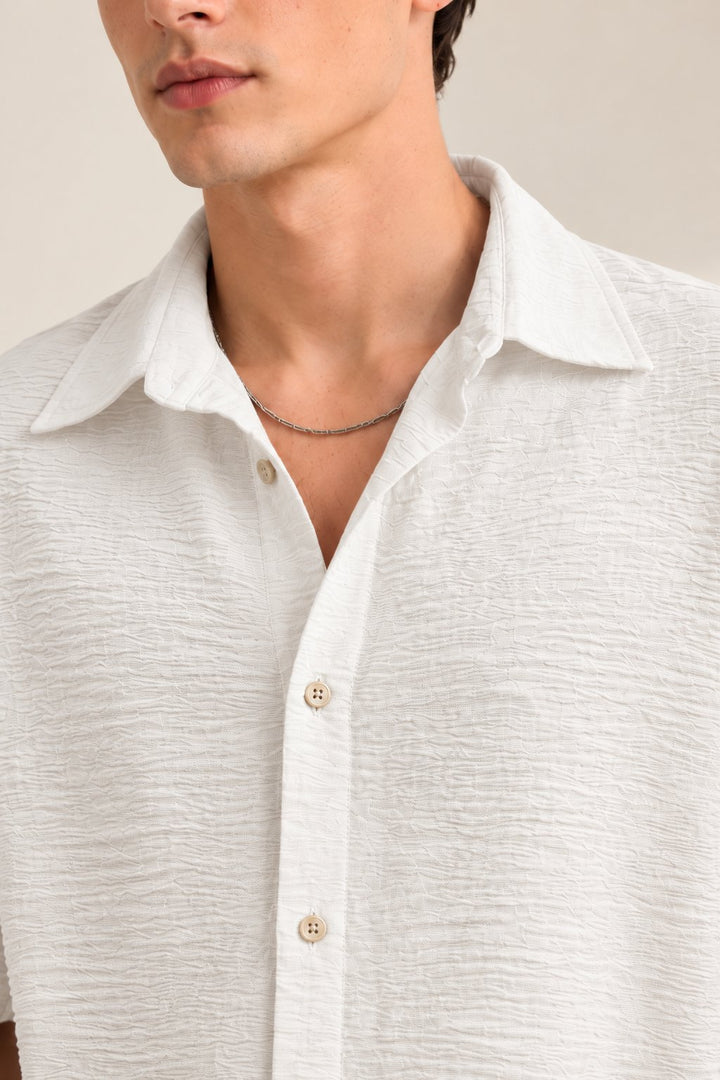 White Textured Half Sleeve Shirt