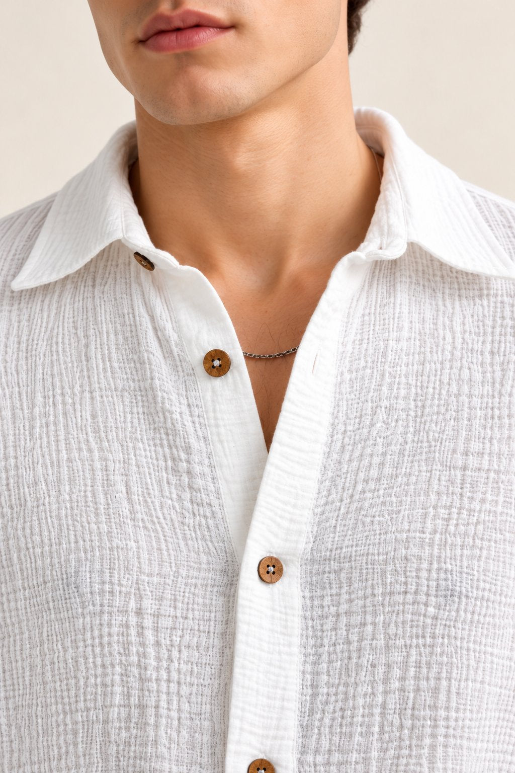 White Crinkle Textured Short Sleeve Shirt