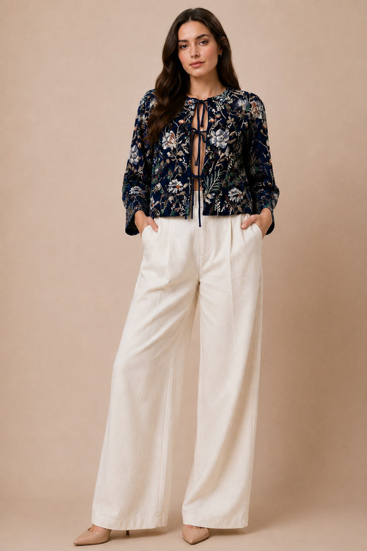 Floral Embroidered Velvet Overlay Jacket