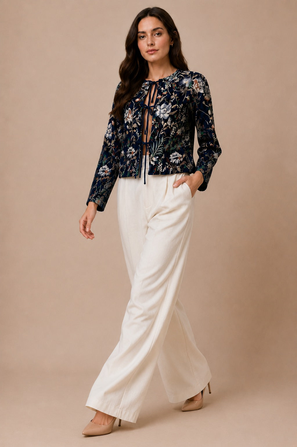 Floral Embroidered Velvet Overlay Jacket