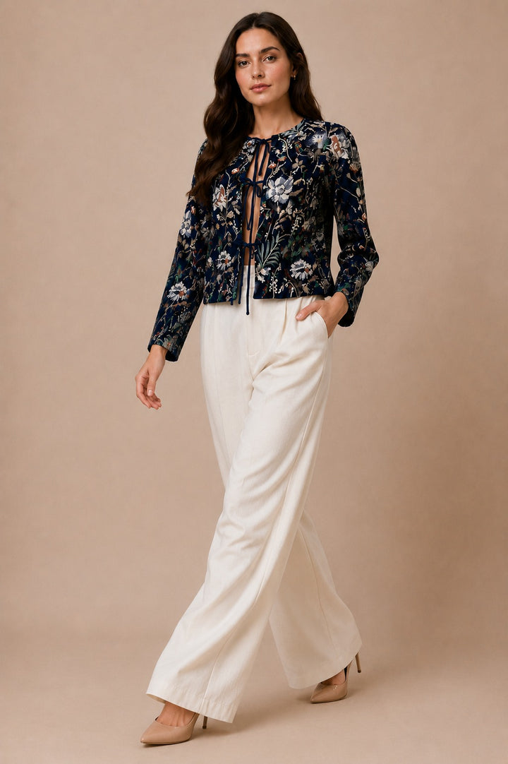 Floral Embroidered Velvet Overlay Jacket