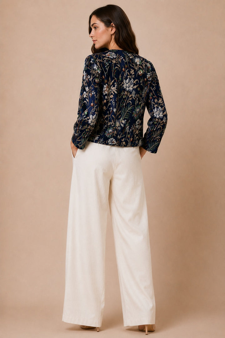 Floral Embroidered Velvet Overlay Jacket