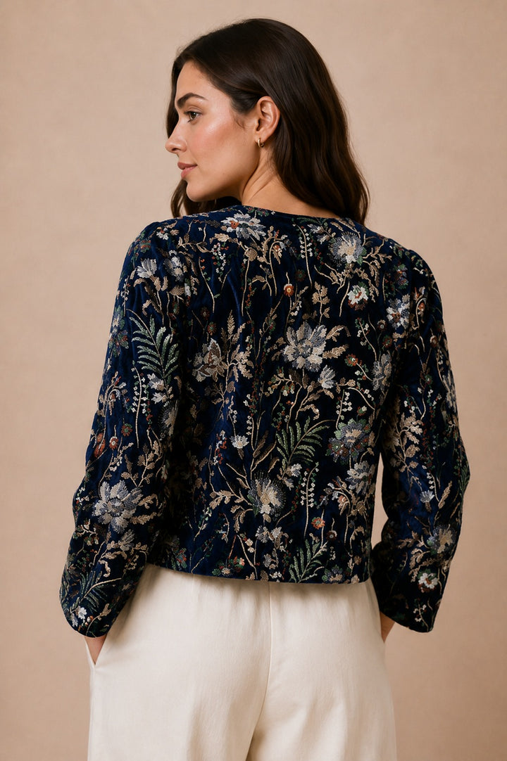 Floral Embroidered Velvet Overlay Jacket