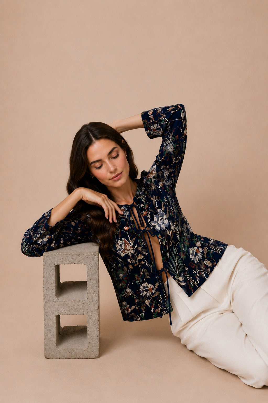 Floral Embroidered Velvet Overlay Jacket