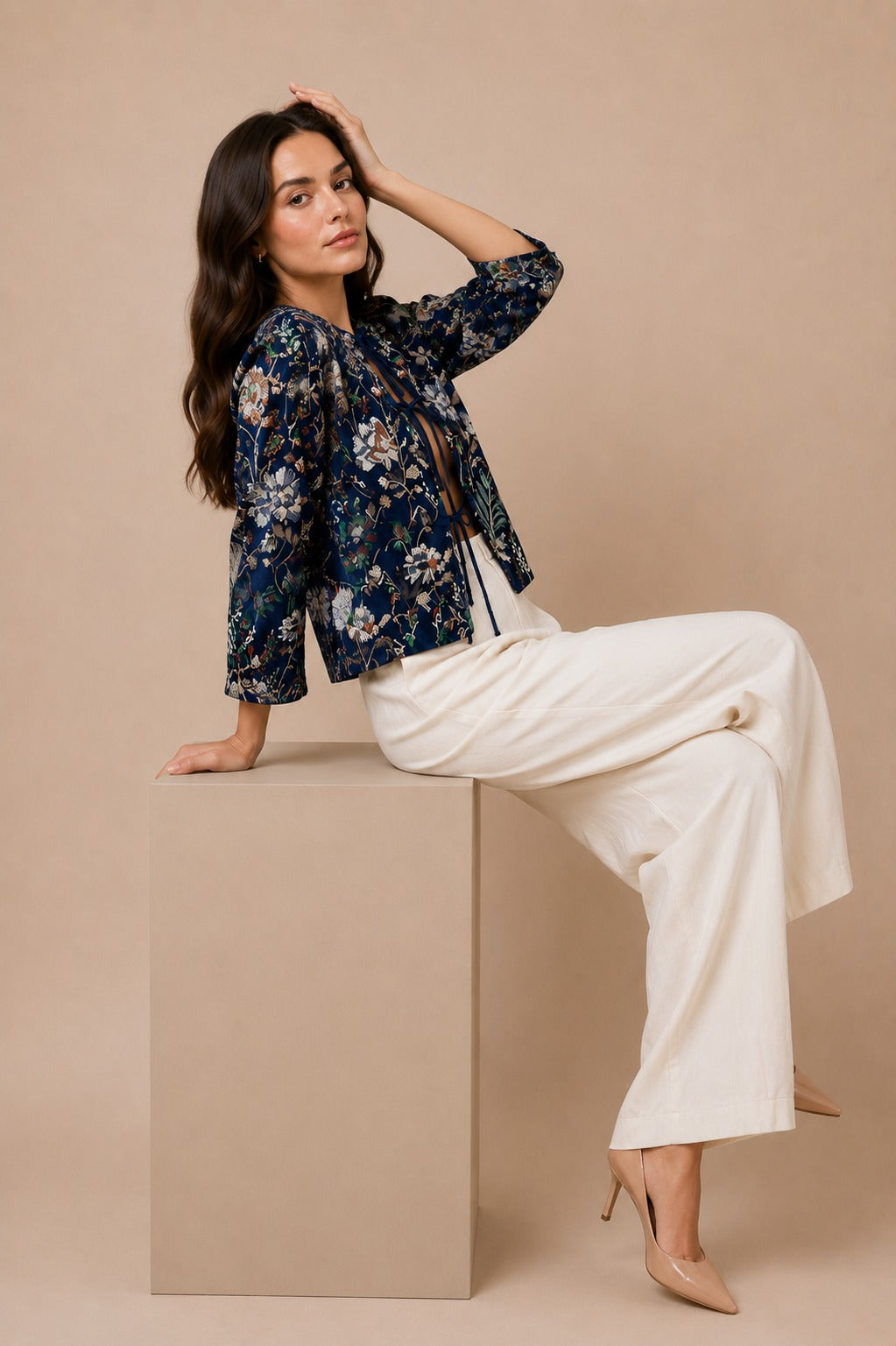 Floral Embroidered Velvet Overlay Jacket