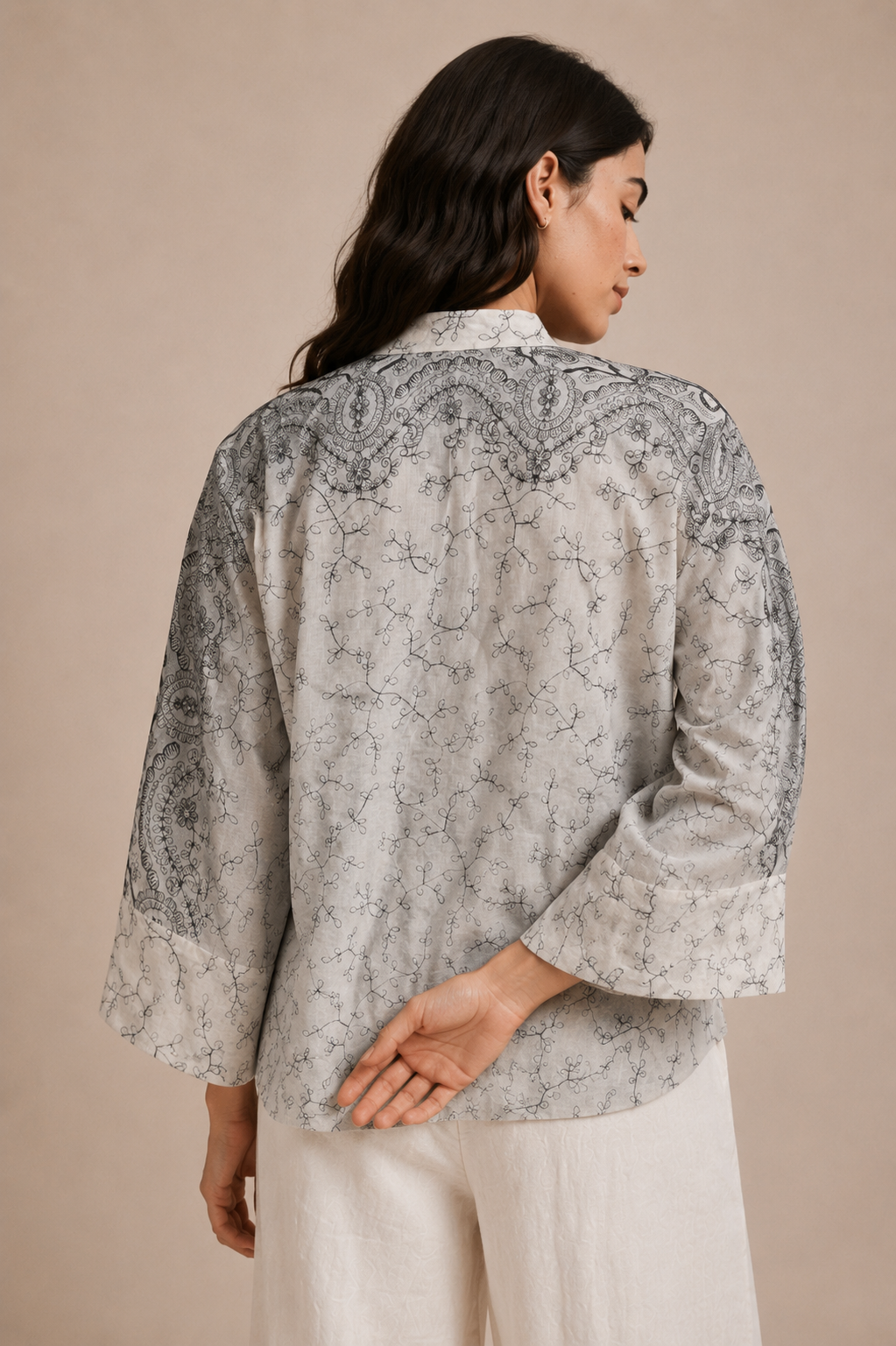 Oversized Embroidered Tie-Front Top