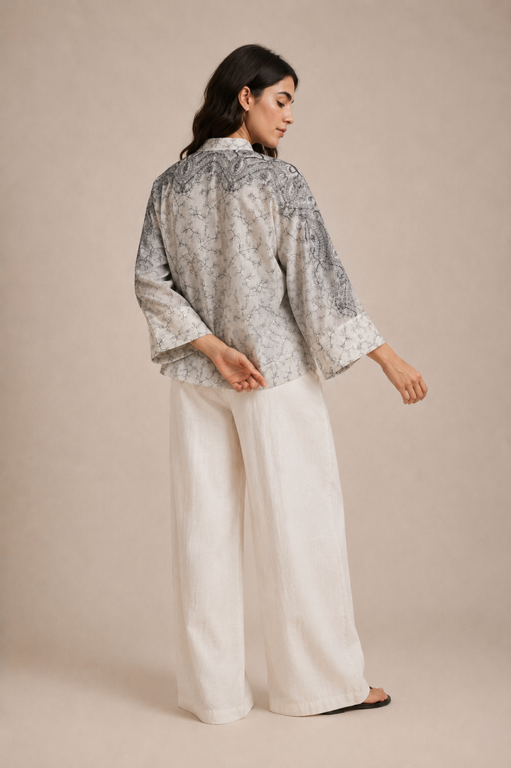 Oversized Embroidered Tie-Front Top