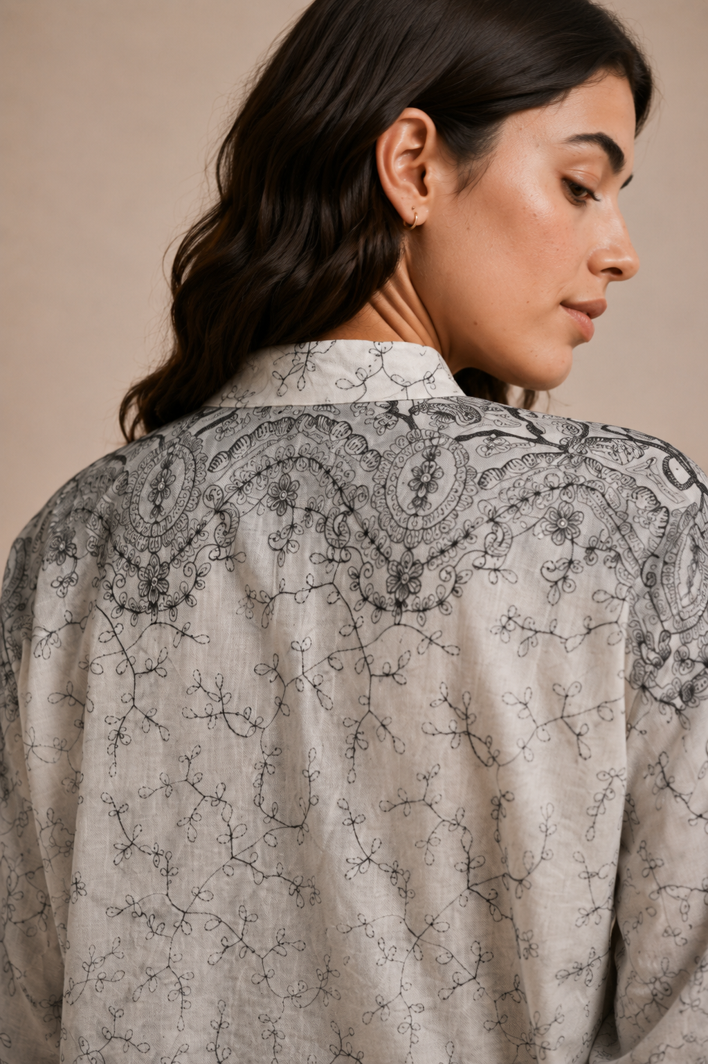 Oversized Embroidered Tie-Front Top