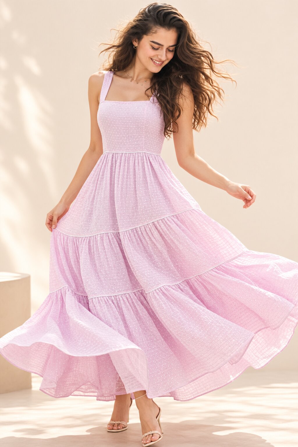 Lilac Bloom Polka Dot Tiered Maxi Dress