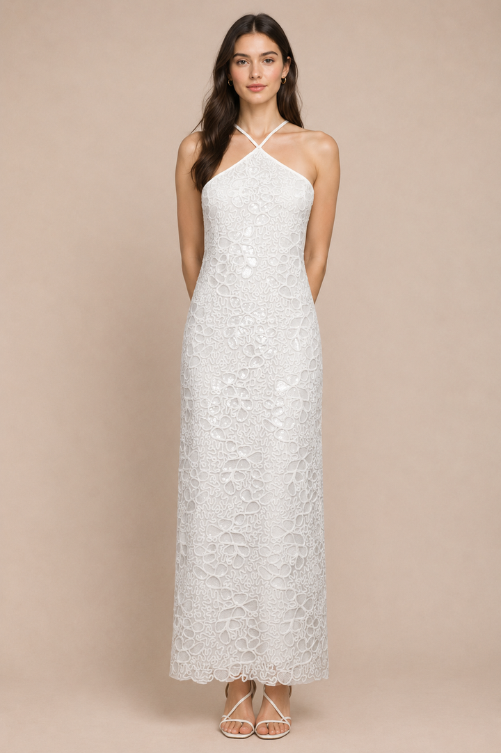 Sequin Mesh Halter Dress