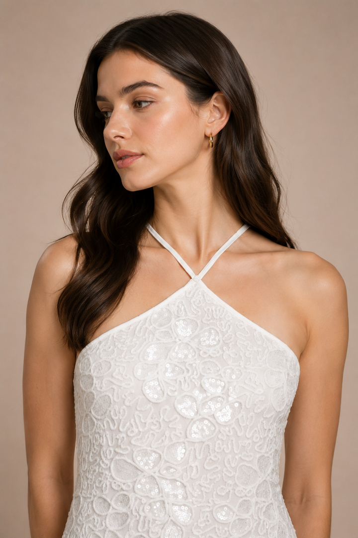 Sequin Mesh Halter Dress