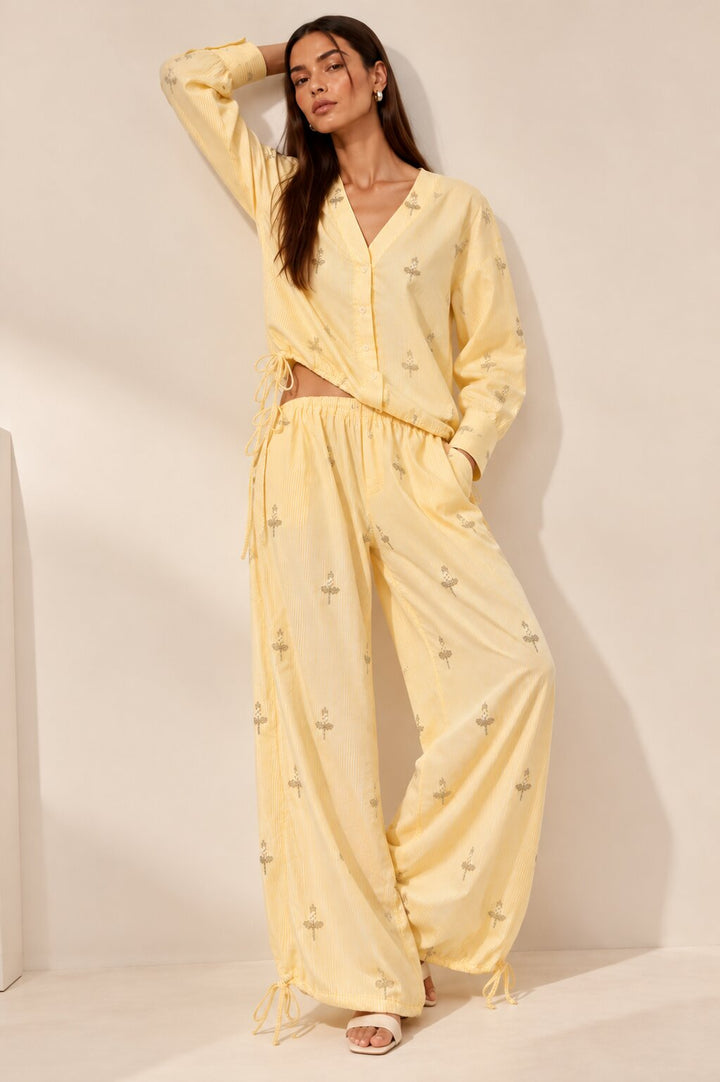 Yellow Striped Embellished Co-ord Set
