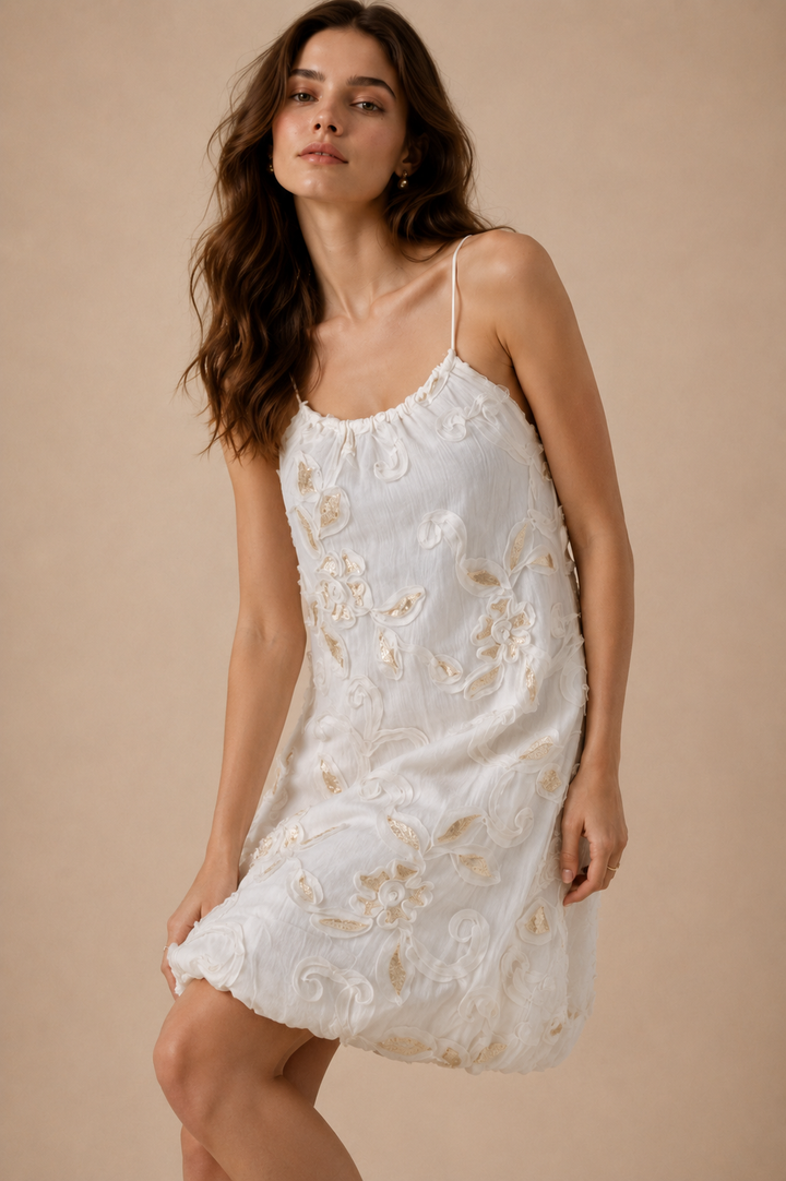 Sequin Floral Balloon Hem Mini Dress