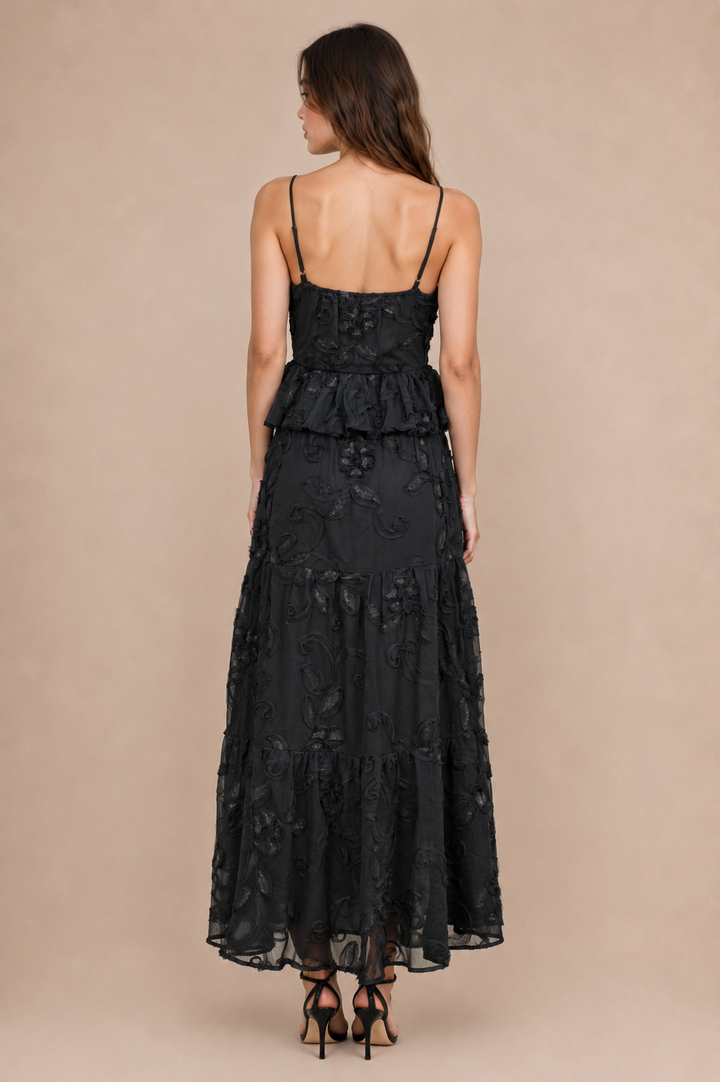 Floral Appliqué Peplum Top &amp; Maxi Skirt Set