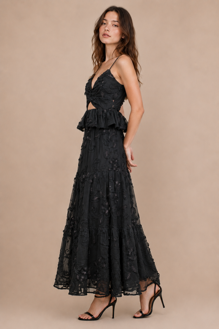 Floral Appliqué Peplum Top &amp; Maxi Skirt Set