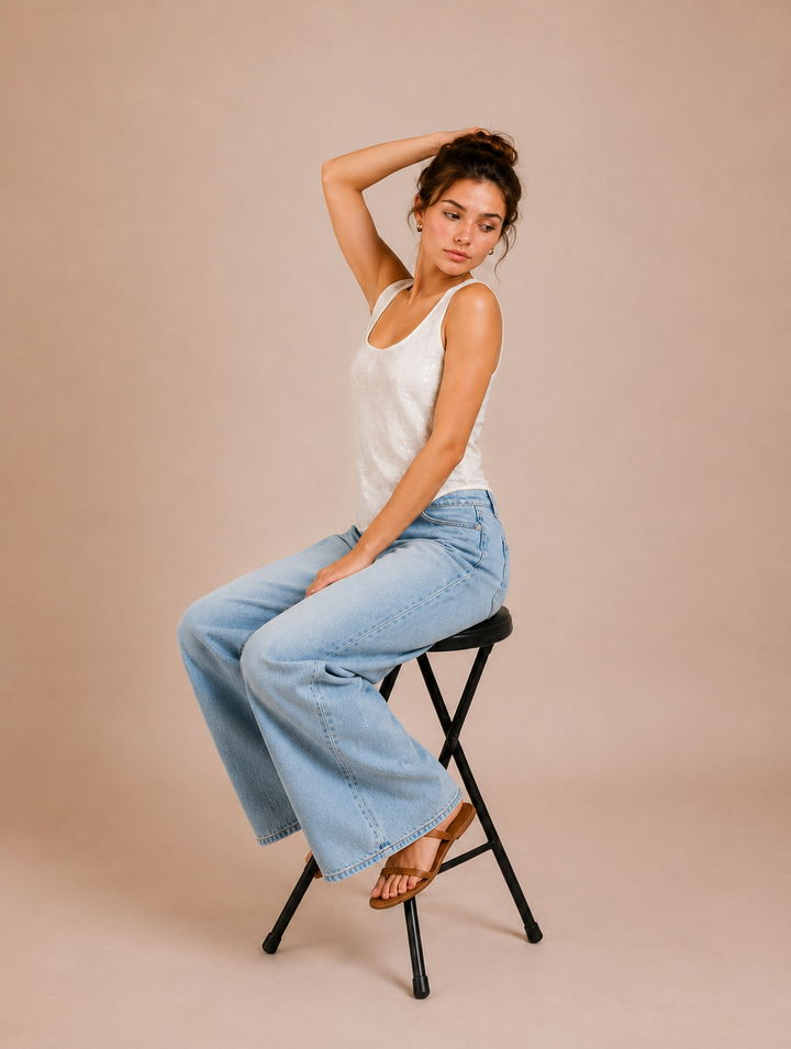 Sequin Embroidered Round Hem Tank Top