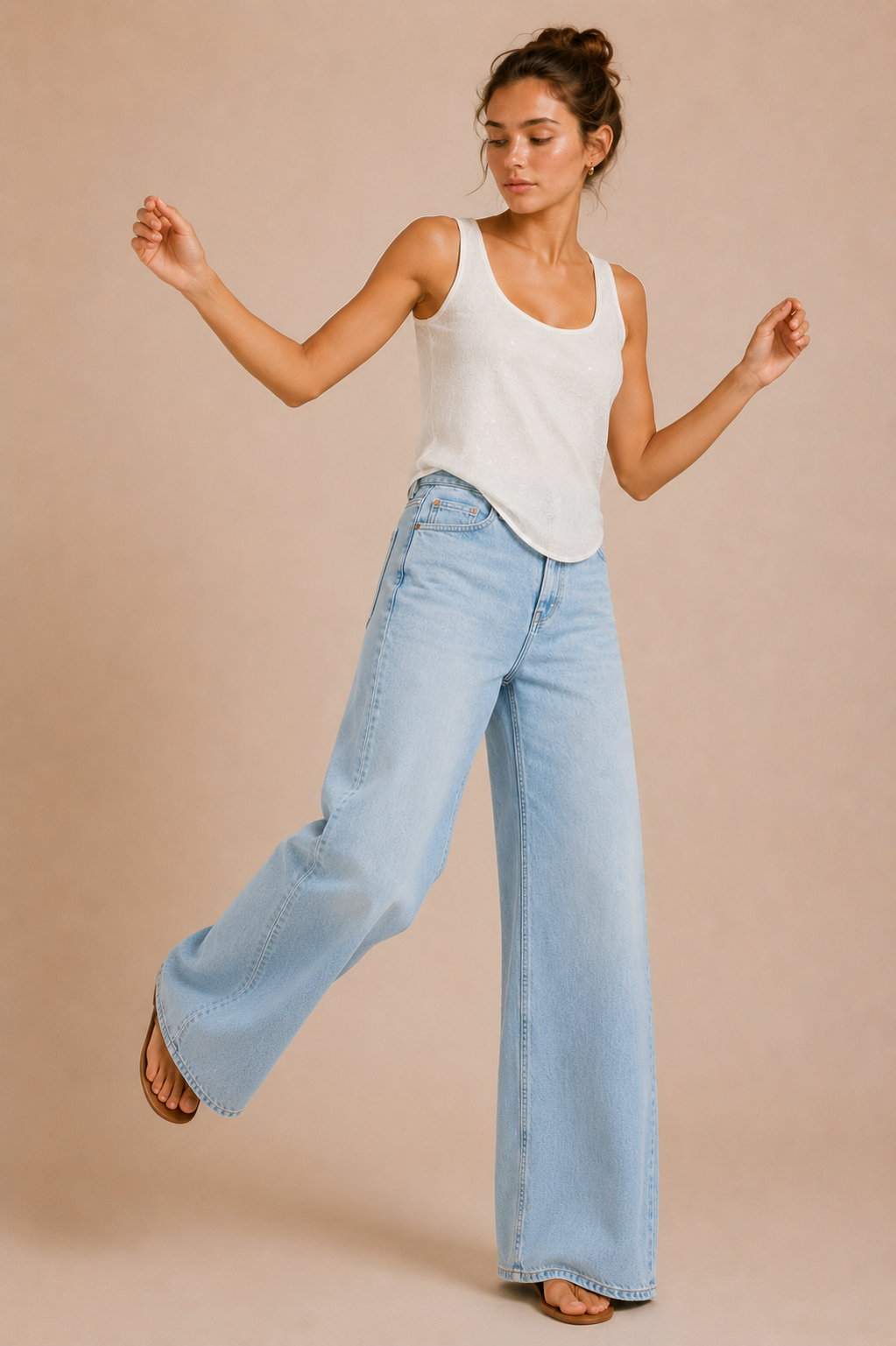 Sequin Embroidered Round Hem Tank Top