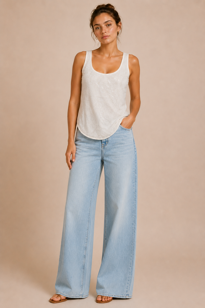 Sequin Embroidered Round Hem Tank Top