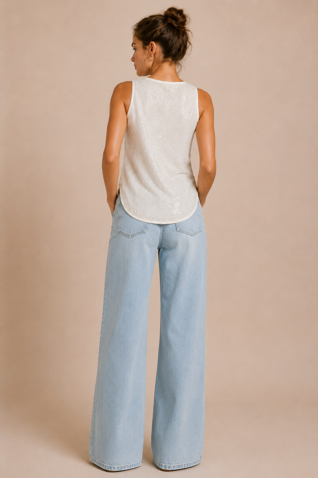 Sequin Embroidered Round Hem Tank Top