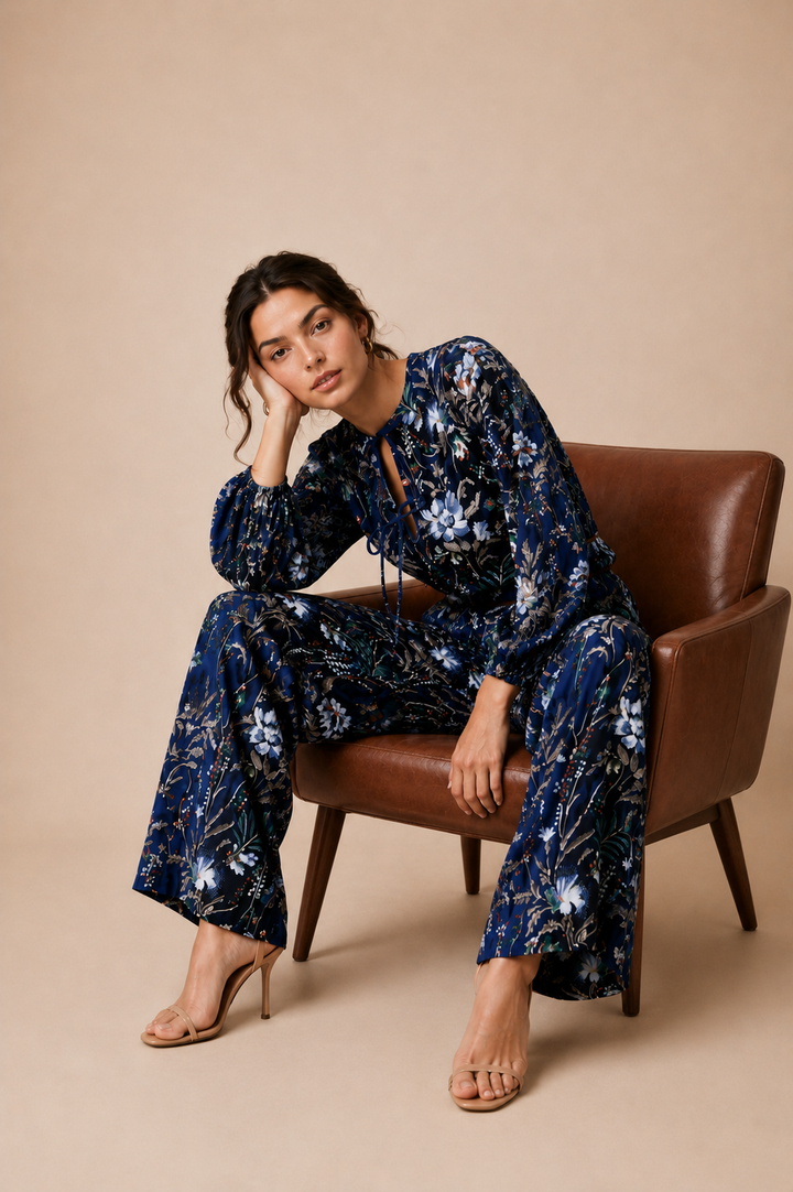Floral Embroidered Velvet Overlay Jacket