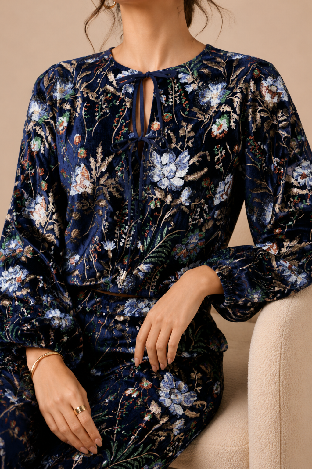 Floral Embroidered Velvet Overlay Jacket