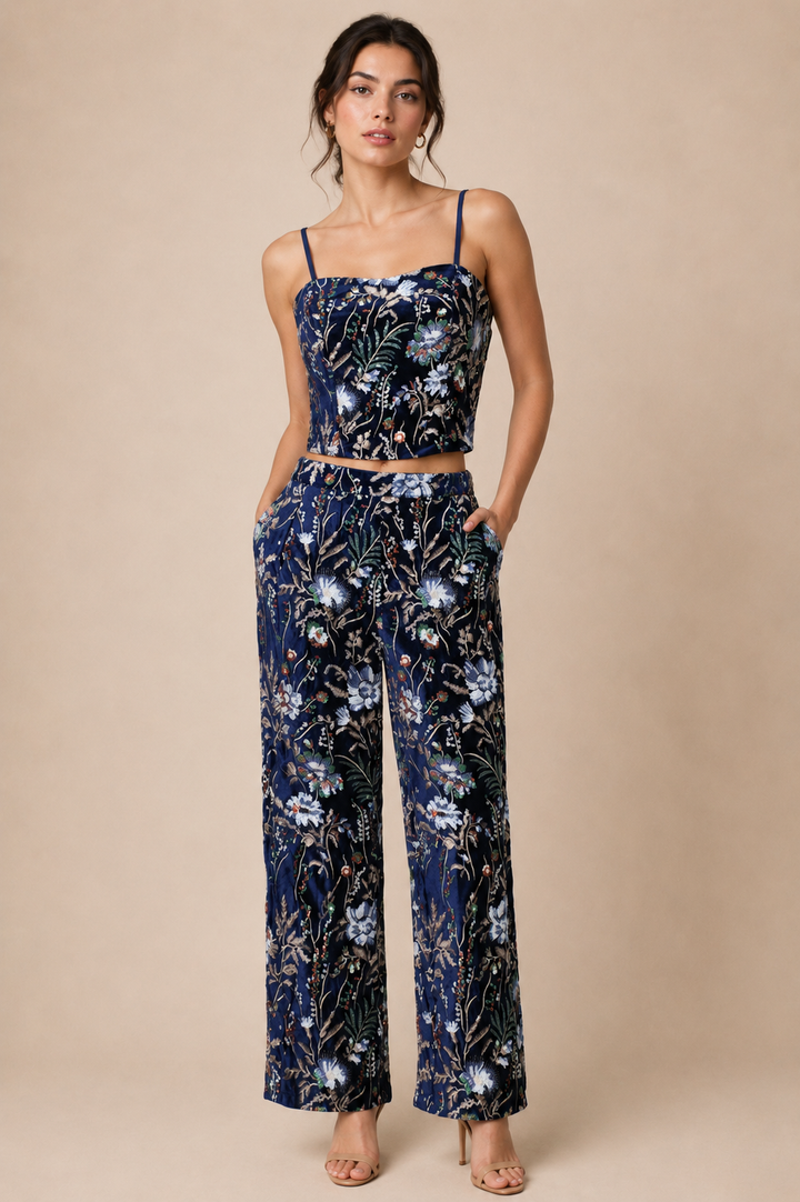 Floral Embroidered Velvet Coord Set